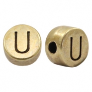 DQ European metal letter beads U Antique Bronze (nickel free)