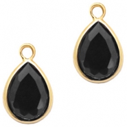 Crystal glass charms drop 11x7mm Jet Black-Gold