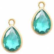Crystal glass charms drop 11x8mm Emerald Blue Zircon Crystal-Gold