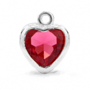 Crystal glass charms heart Indian Pink-Silver