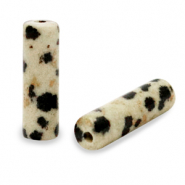 Natural stone beads Dalmatian Stone tubes Greige