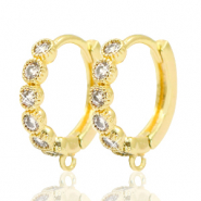 Brass TQ metal earrings rhinestones closable with loop Gold