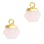 Natural stone charms hexagon Icy Pink-Gold