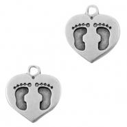 DQ European metal charms heart with foot print Antique Silver (nickel free)