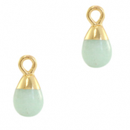 Natural stone charms drop Ocean Green-Gold