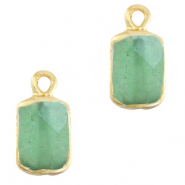 Natural stone charms rectangle Ocean Green-Gold