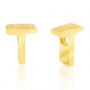 Stainless steel beads letter T Gold