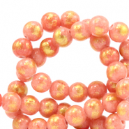 Natural stone beads Calcite 6mm Coral Pink-GOld