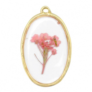 Charms with dried flowers oval Gold-Pink