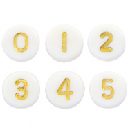 Acrylic letter beads mix numbers White-Gold
