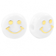 Acrylic letter beads smiley White-Gold