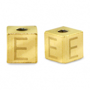 Stainless steel beads letter E Gold