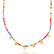 Stainless steel necklaces rocailles and coins Gold-Multicolour