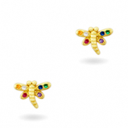 Zirconia brass elements rainbow dragon fly Gold