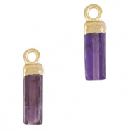 Natural stone charms Amethyst tube Purple-Gold