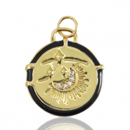 Brass TQ metal charms moon enamel Gold-Black