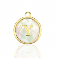 Stainless steel charms 12mm shell initial Y White (natural colour)-Gold