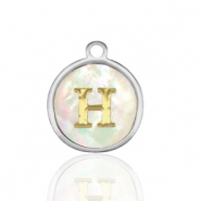 Stainless steel charms 12mm shell initial H White (natural colour)-Silver