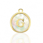 Stainless steel charms 12mm shell initial G White (natural colour)-Gold