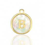 Stainless steel charms 12mm shell initial B White (natural colour)-Gold