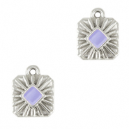 DQ European metal charms square Antique Silver-Lavender Purple (nickel free)