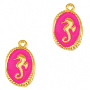 DQ European metal charms seahorse Gold-Neon Fuchsia Pink (nickel free)
