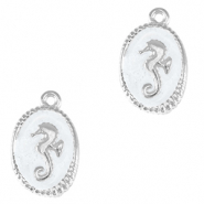 DQ European metal charms seahorse Antique Silver-Pearl White (nickel free)