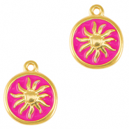 DQ European metal charms sun Gold-Neon Fuchsia Pink (nickel free)
