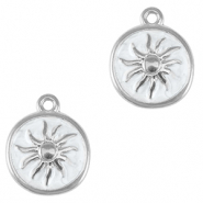 DQ European metal charms sun Antique Silver-Pearl White (nickel free)
