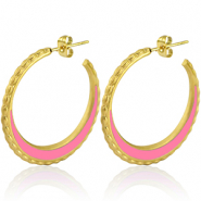 Stainless steel earrings creole 30mm Gold-Pink