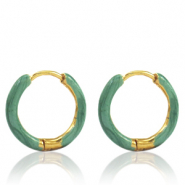 Stainless steel earrings creole enamel 17mm Persian Green-Gold