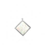 Stainless steel charms shell rhombus Silver-White (natural colour)