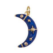 Brass TQ metal charms moon enamel Gold-Blue