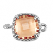 Crystal glass connectors square Peachy Rose-Silver