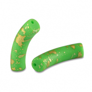 Acrylic beads tube matt Light Green-Gold