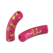Acrylic beads tube matt Fuchsia Pink-Gold