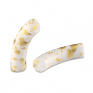 Acrylic beads tube matt White-Gold