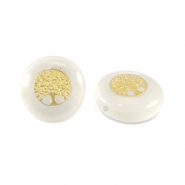 Glass beads rondelle shell look tree of life White-Gold