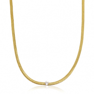 Stainless steel snake necklaces crystal Gold-Crystal