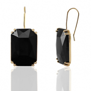 Crystal Glass earrings / earpins rectangle Black-Gold