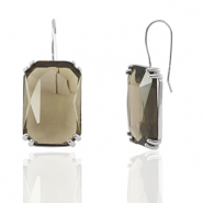 Crystal Glass earrings / earpins rectangle Brown-Silver