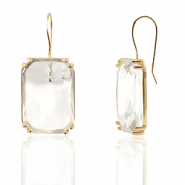 Crystal Glass earrings / earpins rectangle Crystal-Gold