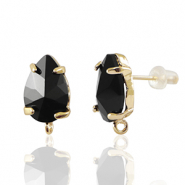 Crystal Glass earrings / earpins with loop drop Black-Gold