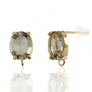 Crystal Glass earrings / earpins with loop oval Brown-Gold