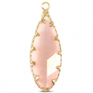 Crystal glass charms oval Pink-Gold