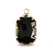 Crystal glass charms rectangle Jet Black-Gold