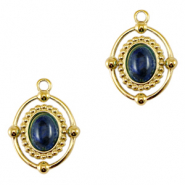 Stainless steel charms oval with natural stone Gold-Mixed Blue
