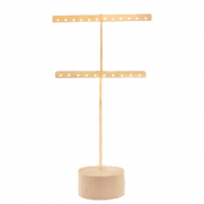Jewellery display T-From for earrings with wooden standard Natural-Gold