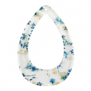 Resin pendants with dried flowers drop Blue-Gold