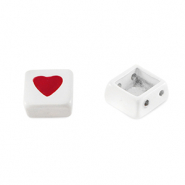 Tile beads square White-Red